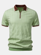 Kontrastierte Bies Textur Strick-Polo mit Reißverschluss & Slim Fit Tapered Hose
