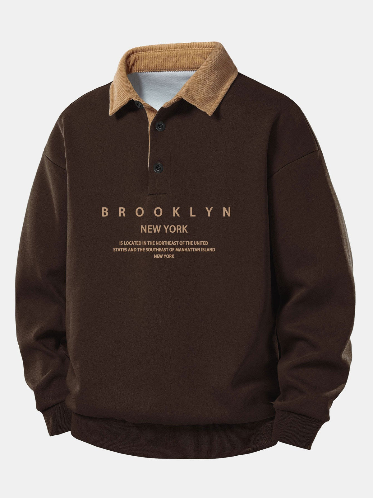 Gemütliches Corduroy-Polo-Sweatshirt mit kontrastierendem Brooklyn-Print