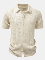 Offenes Strickhemd mit gerader Leinenhose