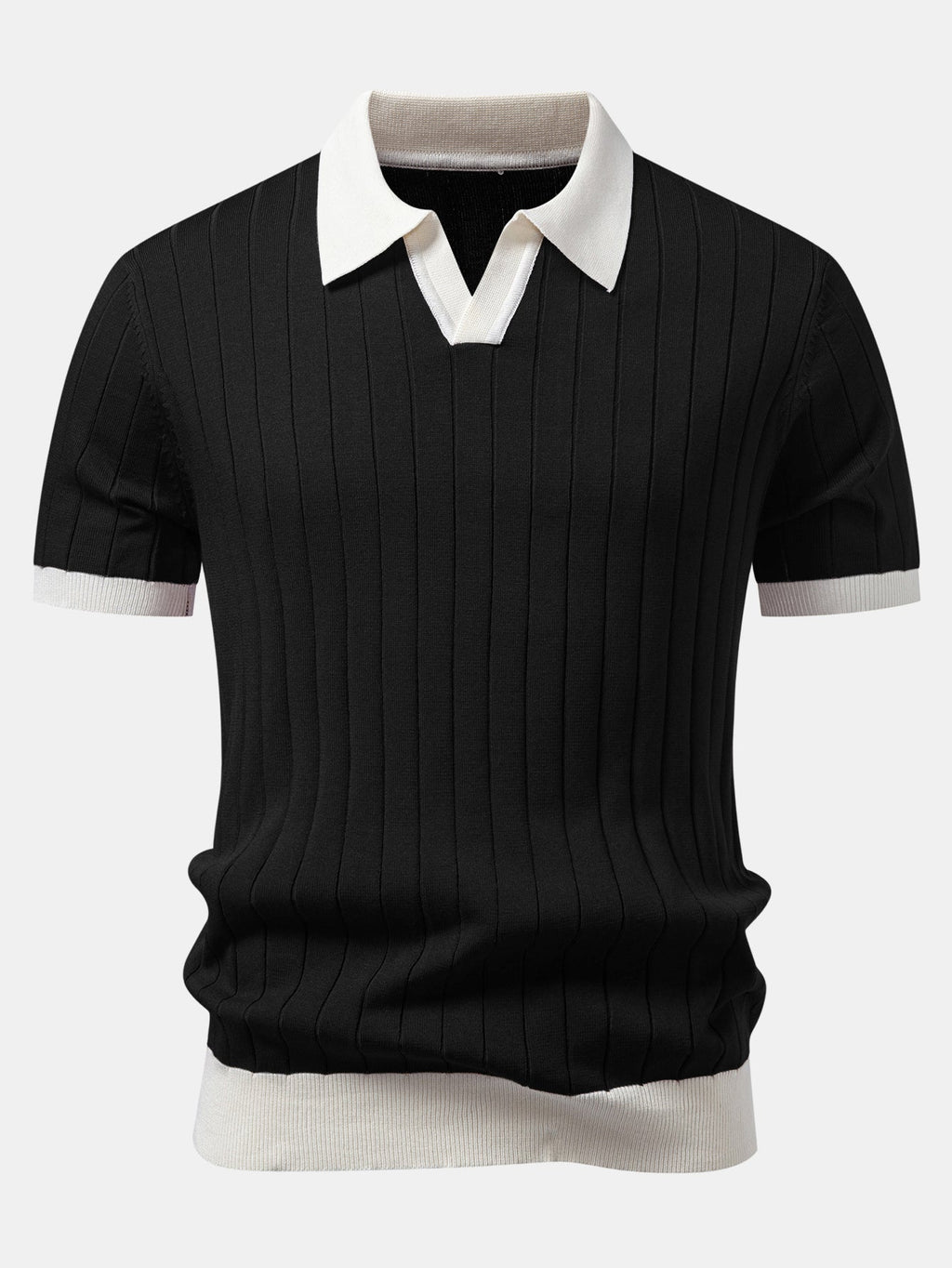 Kontrastbiesen Polo mit Johnny-Kragen & Slim Fit Tapered Hose