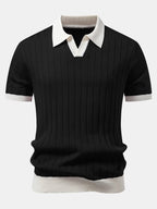 Kontrastbiesen Polo mit Johnny-Kragen & Slim Fit Tapered Hose