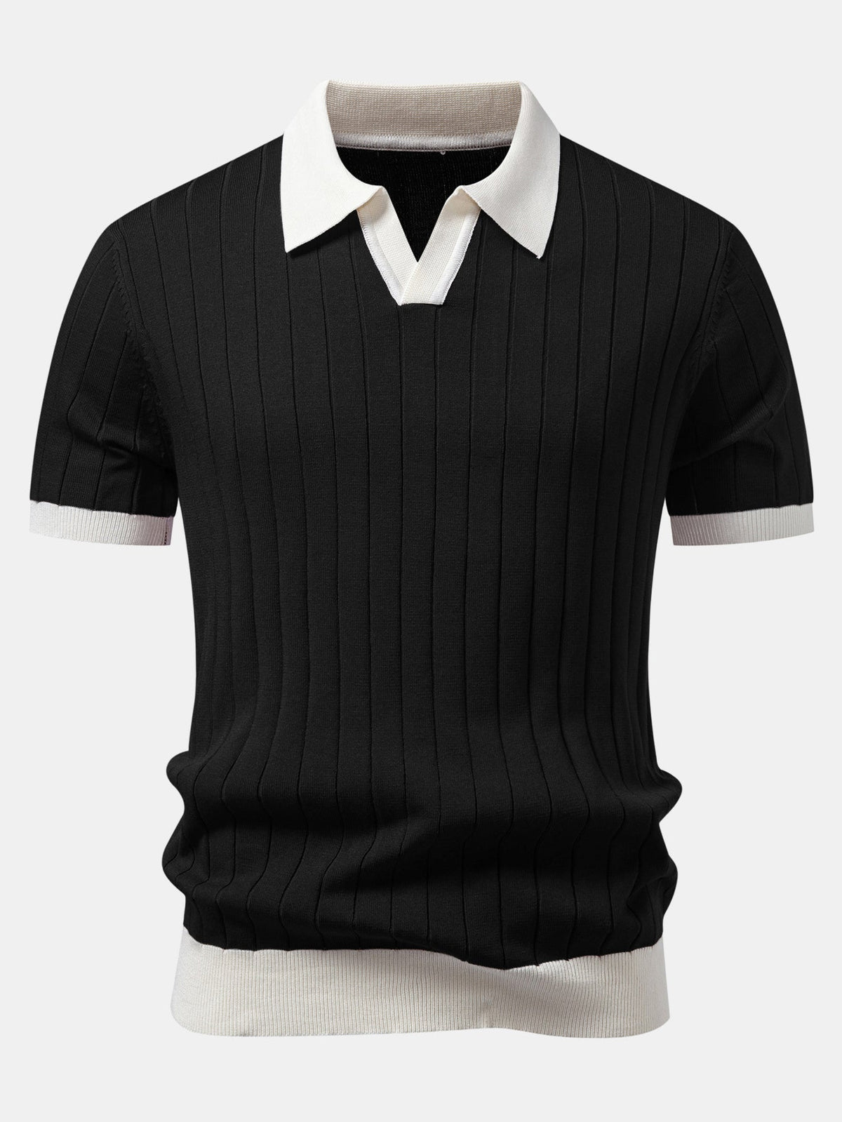 Kontrastbiesen Polo mit Johnny-Kragen & Slim Fit Tapered Hose
