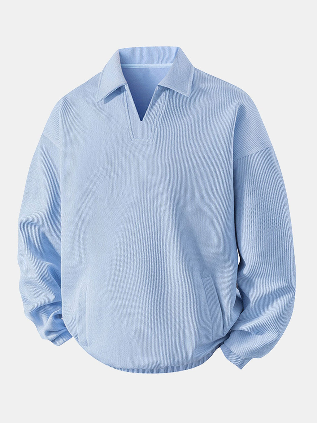 Bequemes Waffel-Polo Sweatshirt mit V-Ausschnitt
