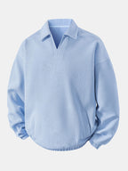 Bequemes Waffel-Polo Sweatshirt mit V-Ausschnitt