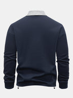 Kontraststreifen-Polo-Kragen-Sweatshirt