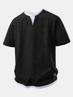 2-in-1 Waffle T-Shirt mit Kragen und 7-Zoll Shorts Set