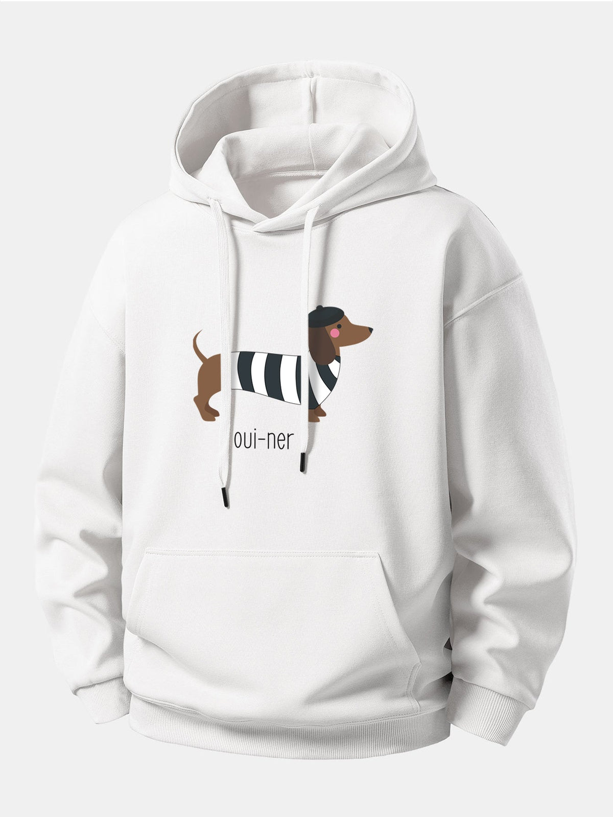 Loszittender Hoodie mit französischem Teckel-Print