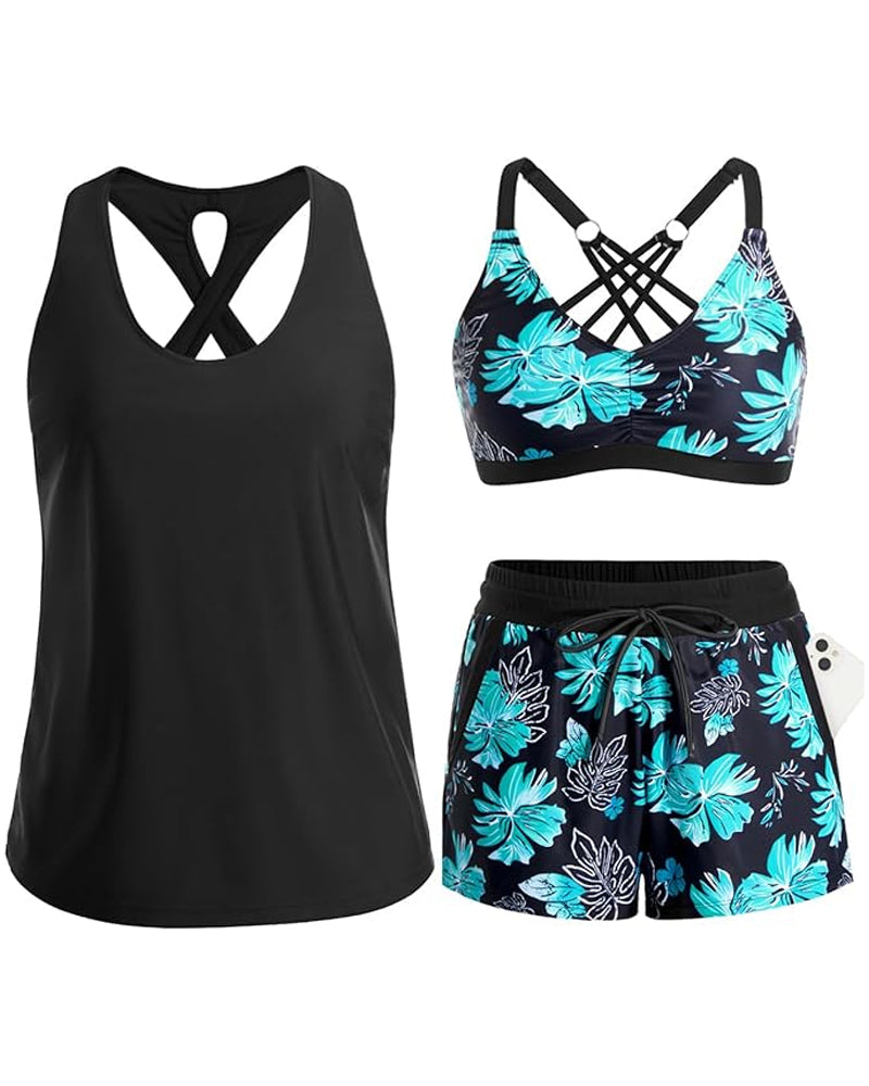 Crisscross Ärmelloses Top mit Bedeckung + Bedruckte Hose mit Kordeldruck