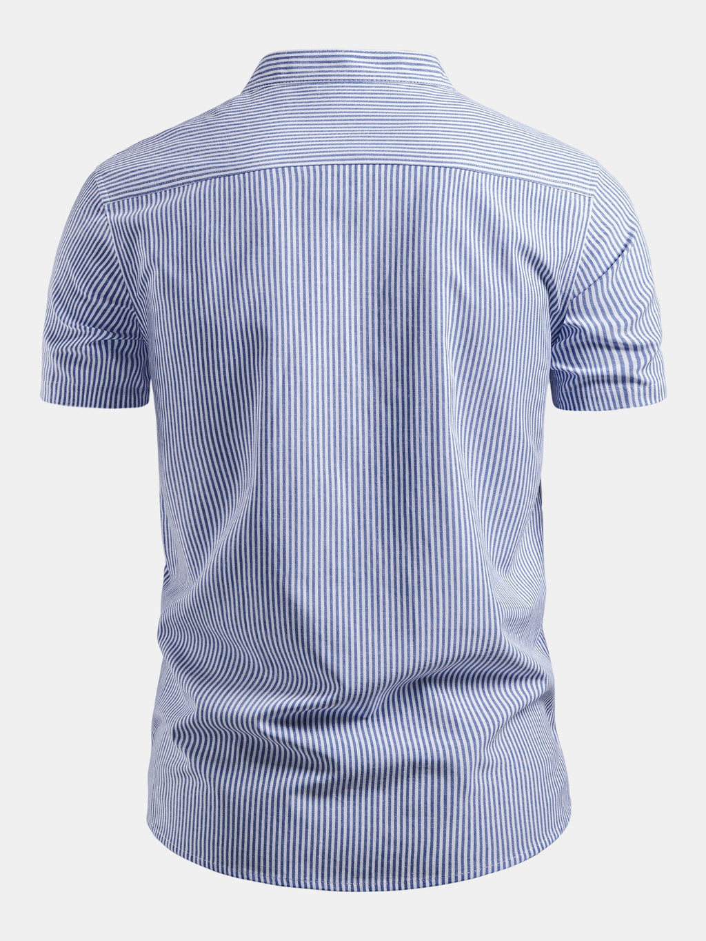 Kurzarm Baumwollhemd mit Streifen, Stehkragen und elastischer Taille – Chino Shorts
