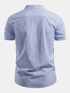 Kurzarm Baumwollhemd mit Streifen, Stehkragen und elastischer Taille – Chino Shorts
