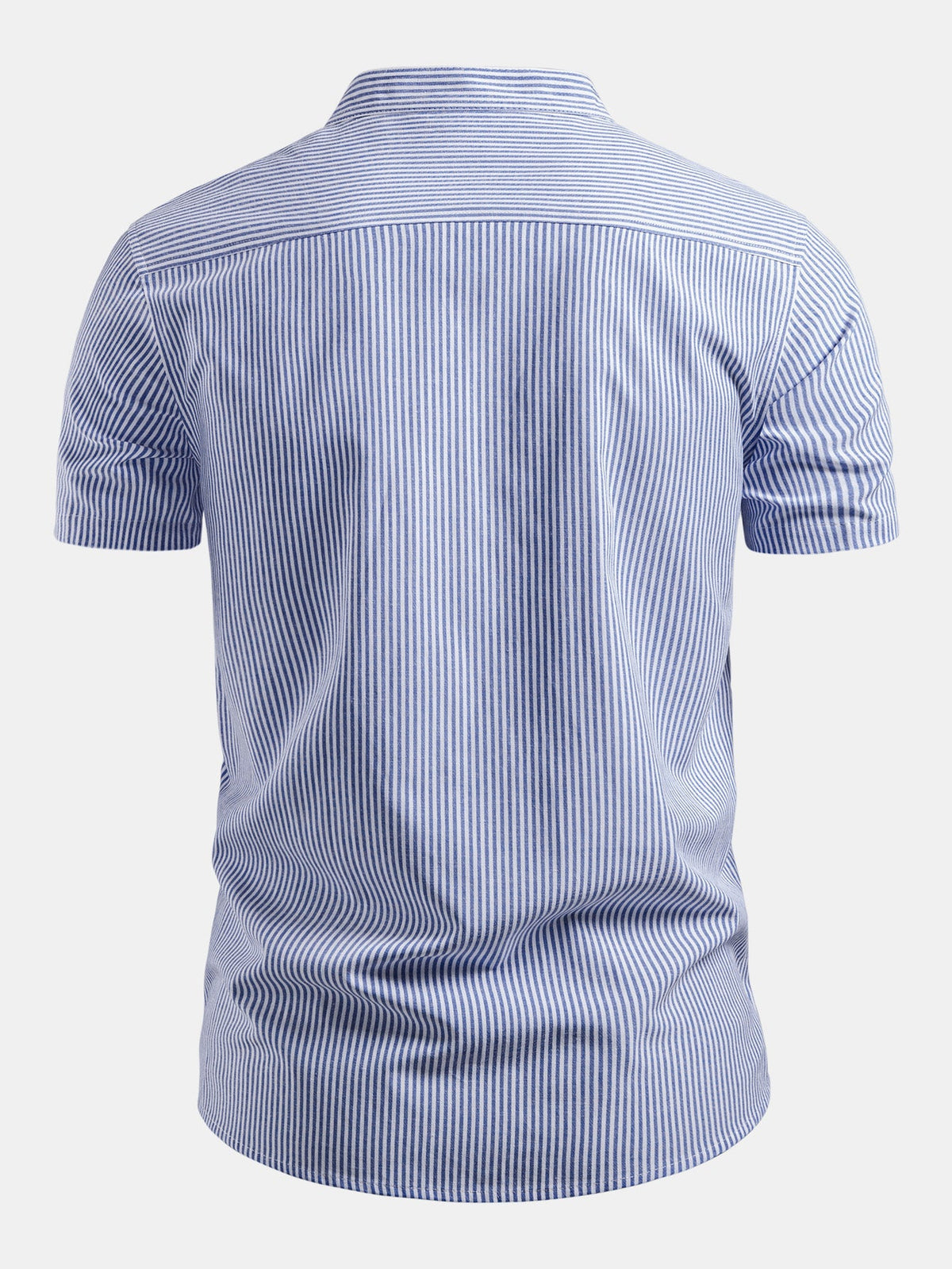 Kurzarm Baumwollhemd mit Streifen, Stehkragen und elastischer Taille – Chino Shorts