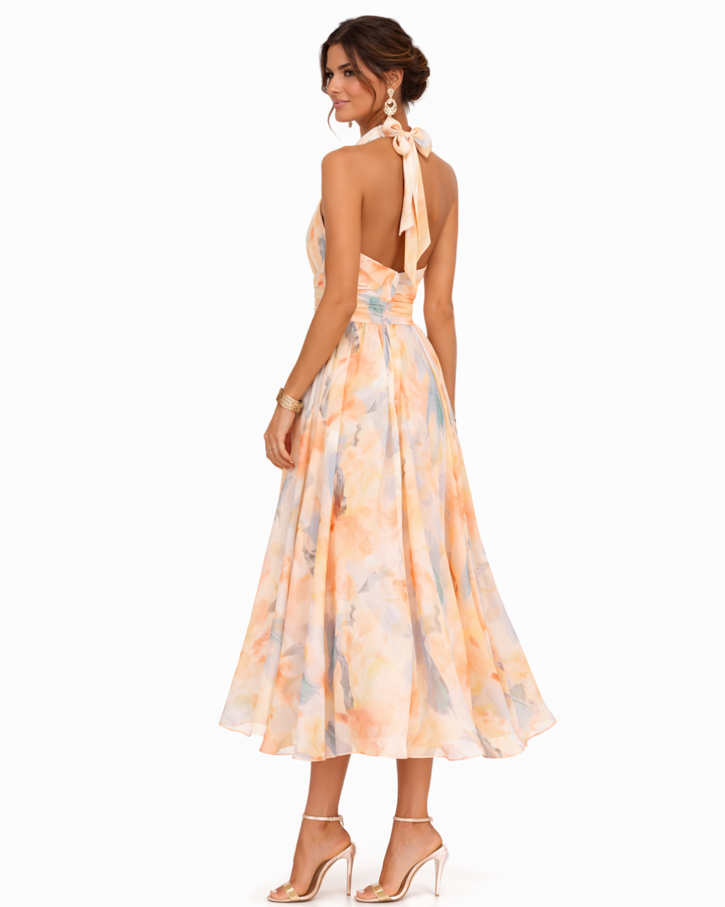 Aurora | Halterneck Kleid mit Aquarellmuster