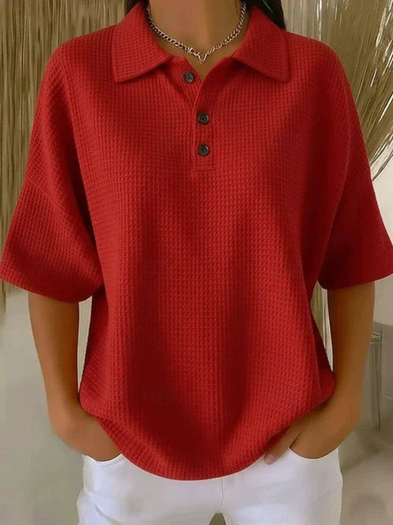 Gisela | Komfortable Waffle Polo Bluse