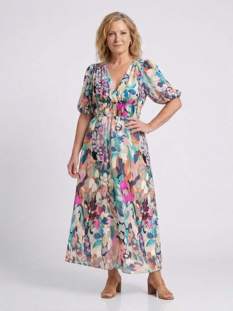 EULALIE | Blumenmuster Midi-Kleid
