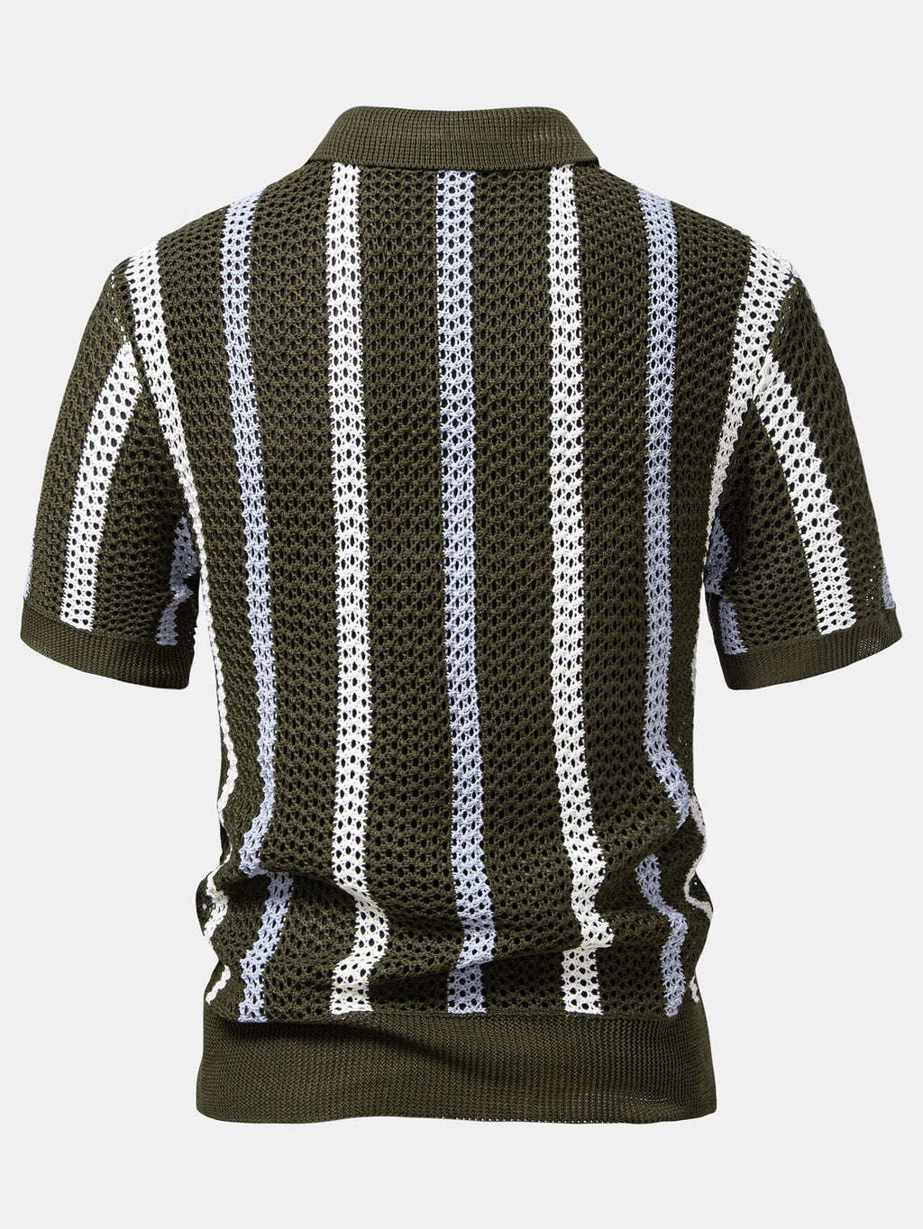Gestreiftes Polo mit V-Ausschnitt und Gekreppten Shorts mit Kordelzug – 5 Zoll