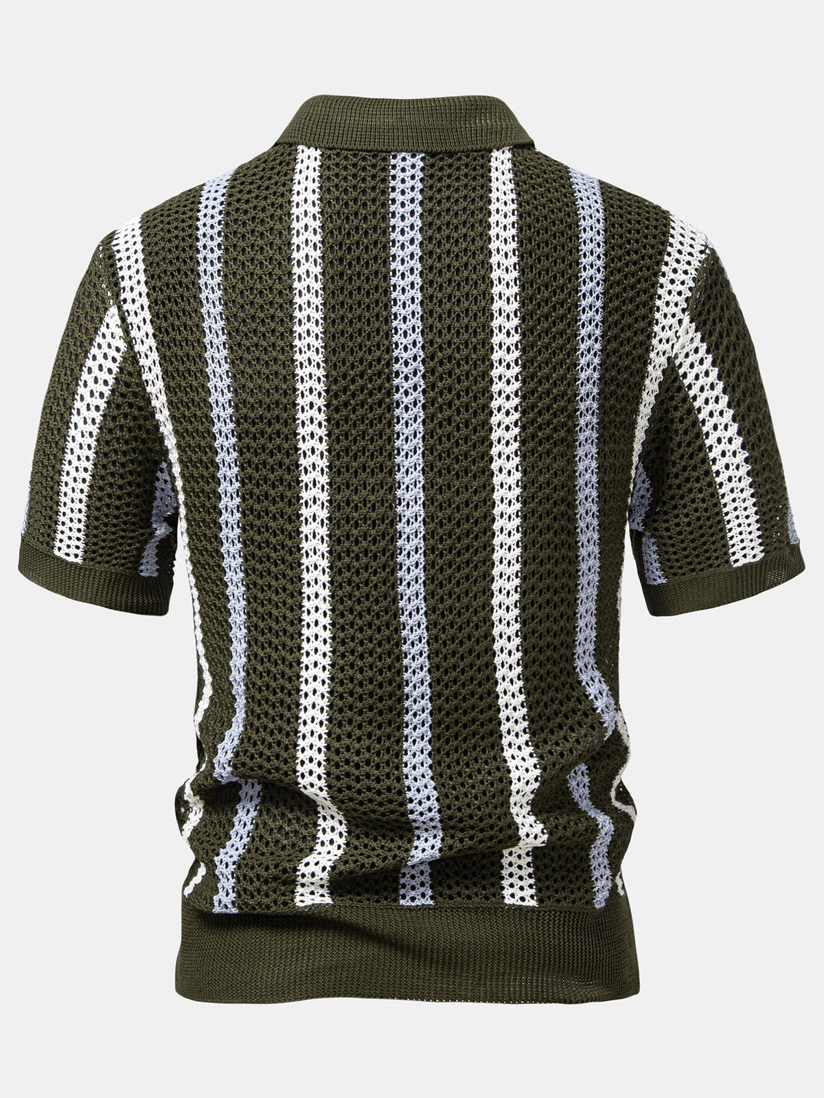 Gestreiftes Polo mit V-Ausschnitt und Gekreppten Shorts mit Kordelzug – 5 Zoll
