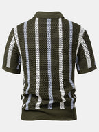 Gestreiftes V-Ausschnitt Polo mit Gehäkeltem Design & Gerade geschnittene Leinenhose