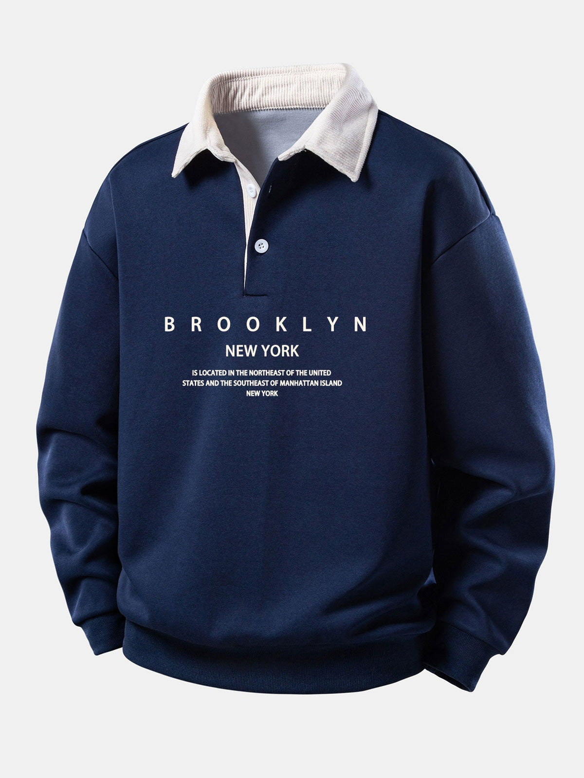 Gemütliches Corduroy-Polo-Sweatshirt mit kontrastierendem Brooklyn-Print