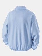 Bequemes Waffel-Polo Sweatshirt mit V-Ausschnitt