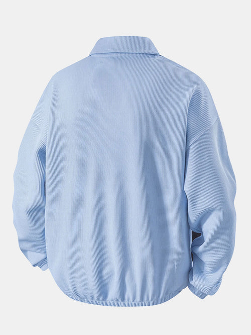 Bequemes Waffel-Polo Sweatshirt mit V-Ausschnitt