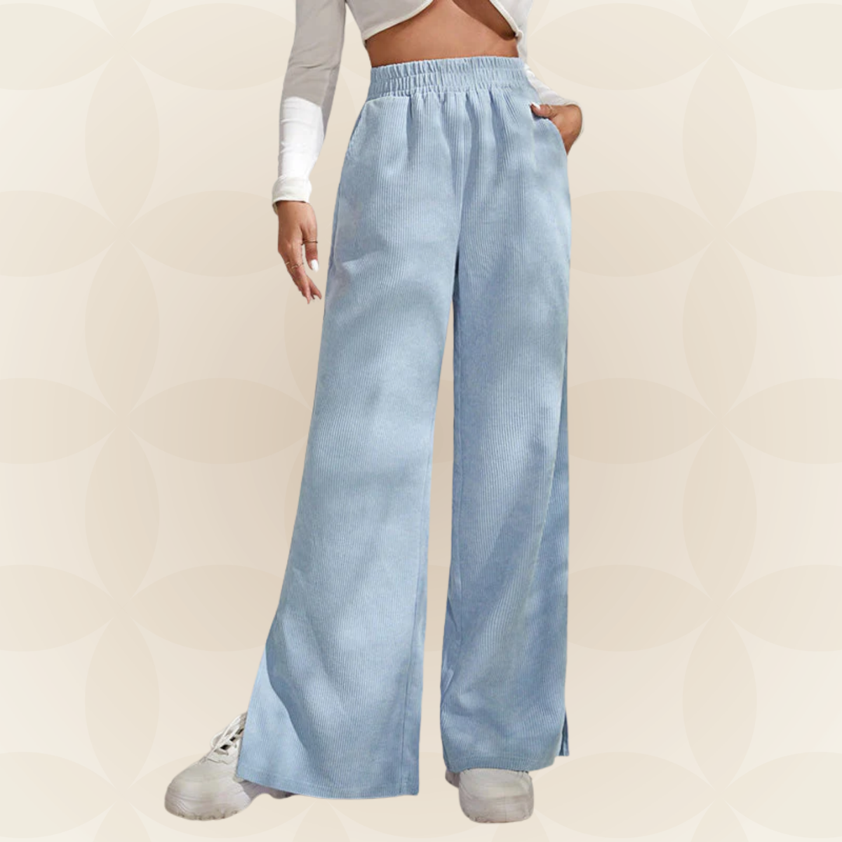 Moniek - Einfarbige Ripp-Design Casual Hose