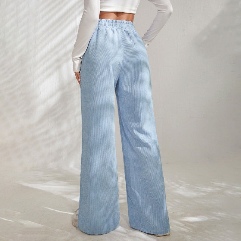 Moniek - Einfarbige Ripp-Design Casual Hose