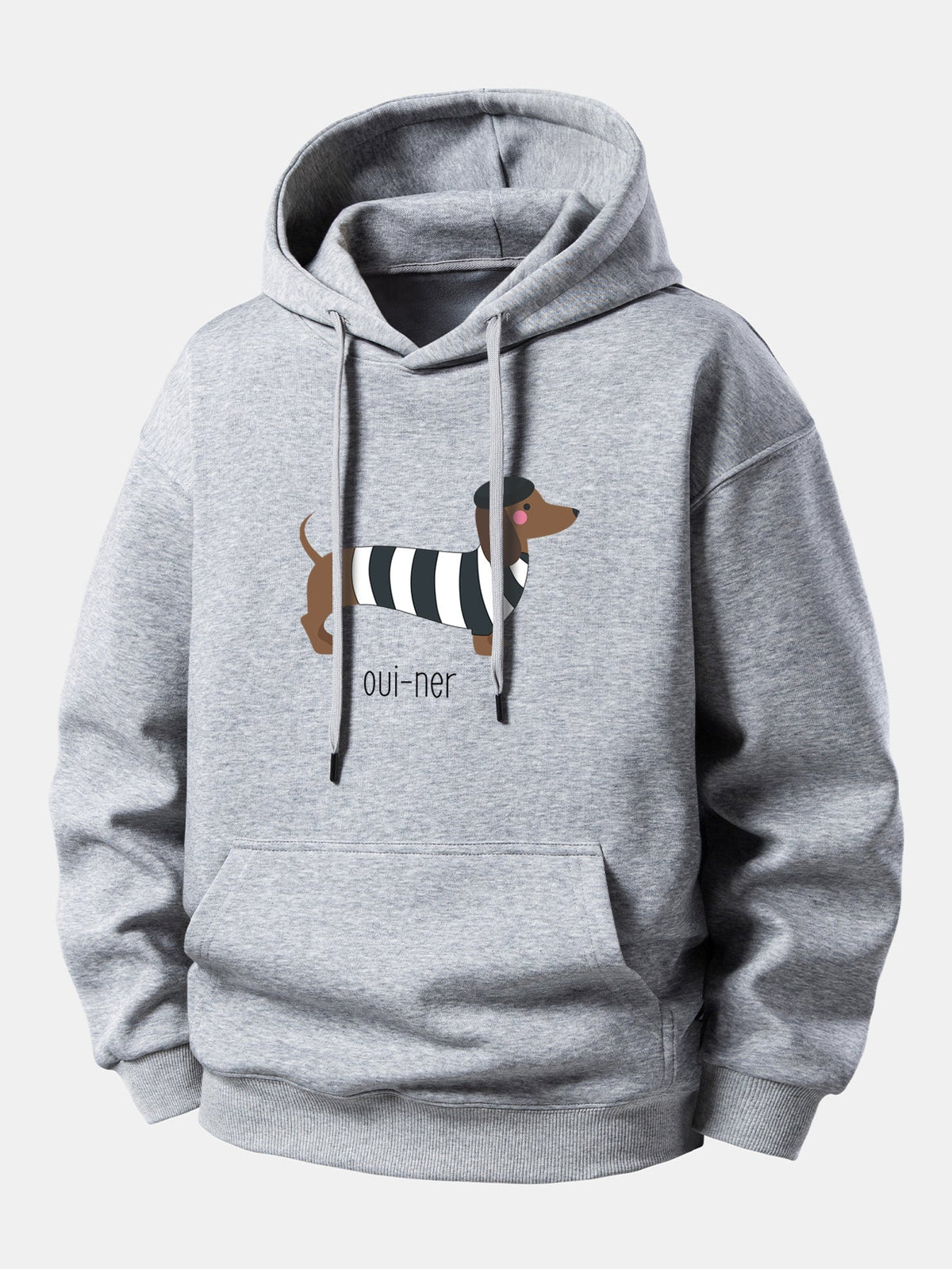Loszittender Hoodie mit französischem Teckel-Print