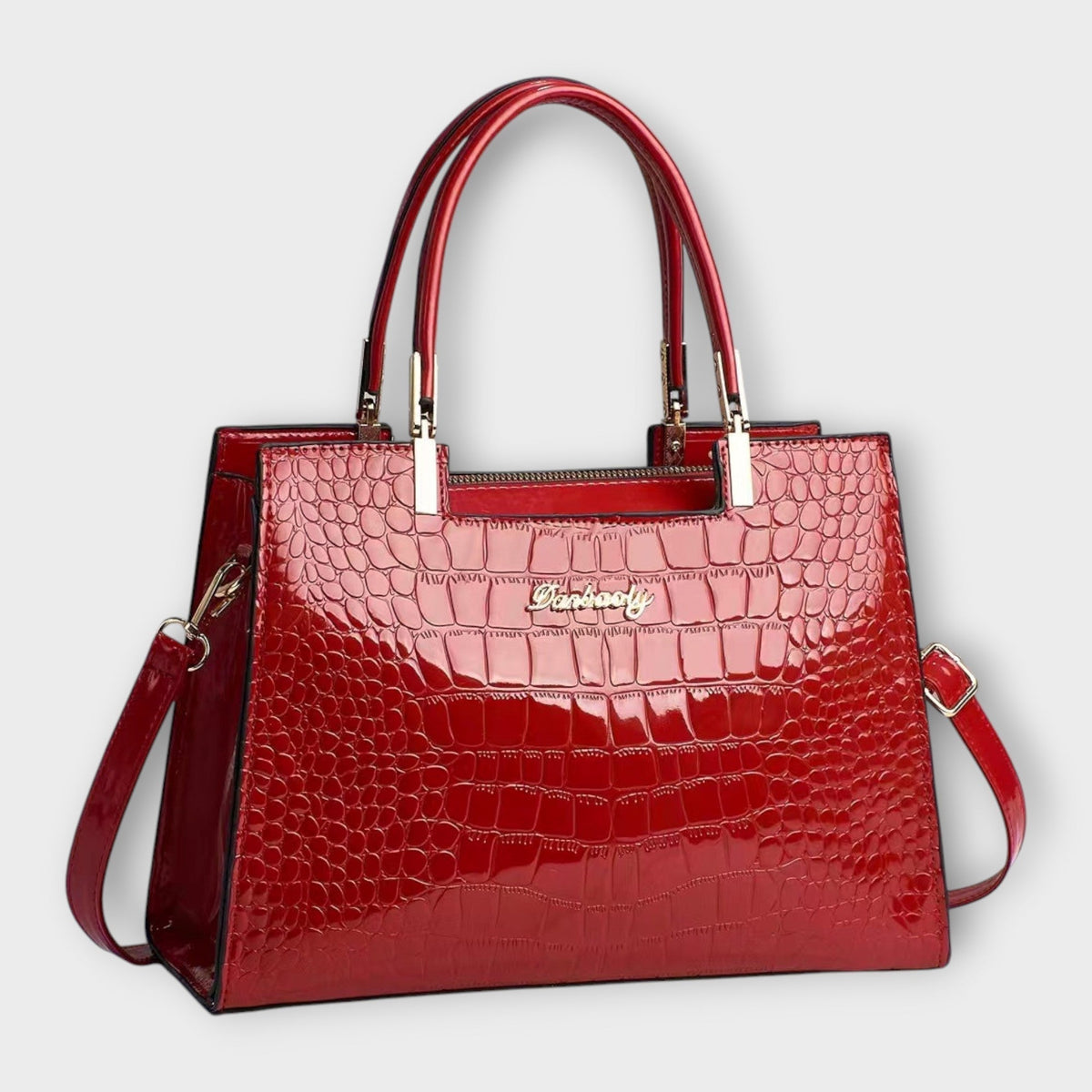 Olivia - Handtasche mit glänzender Krokodilprägung