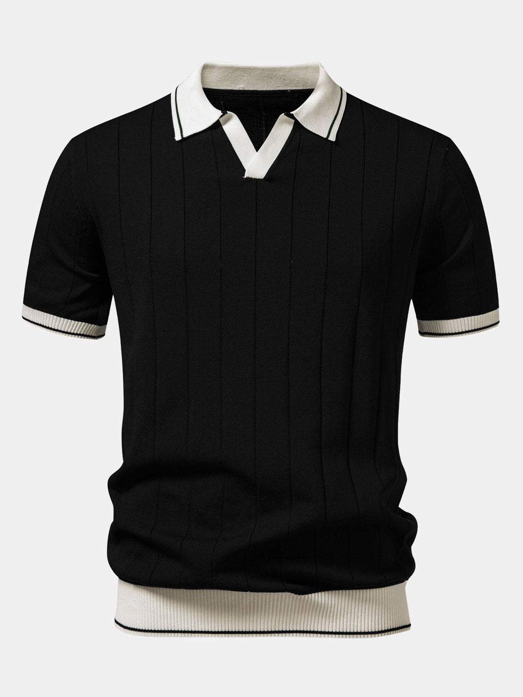 Rippstrick-Polo mit Johnny-Kragen und kontrastierenden Akzenten & figurbetonter tapered Hose