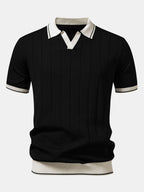 Rippstrick-Polo mit Johnny-Kragen und kontrastierenden Akzenten & figurbetonter tapered Hose