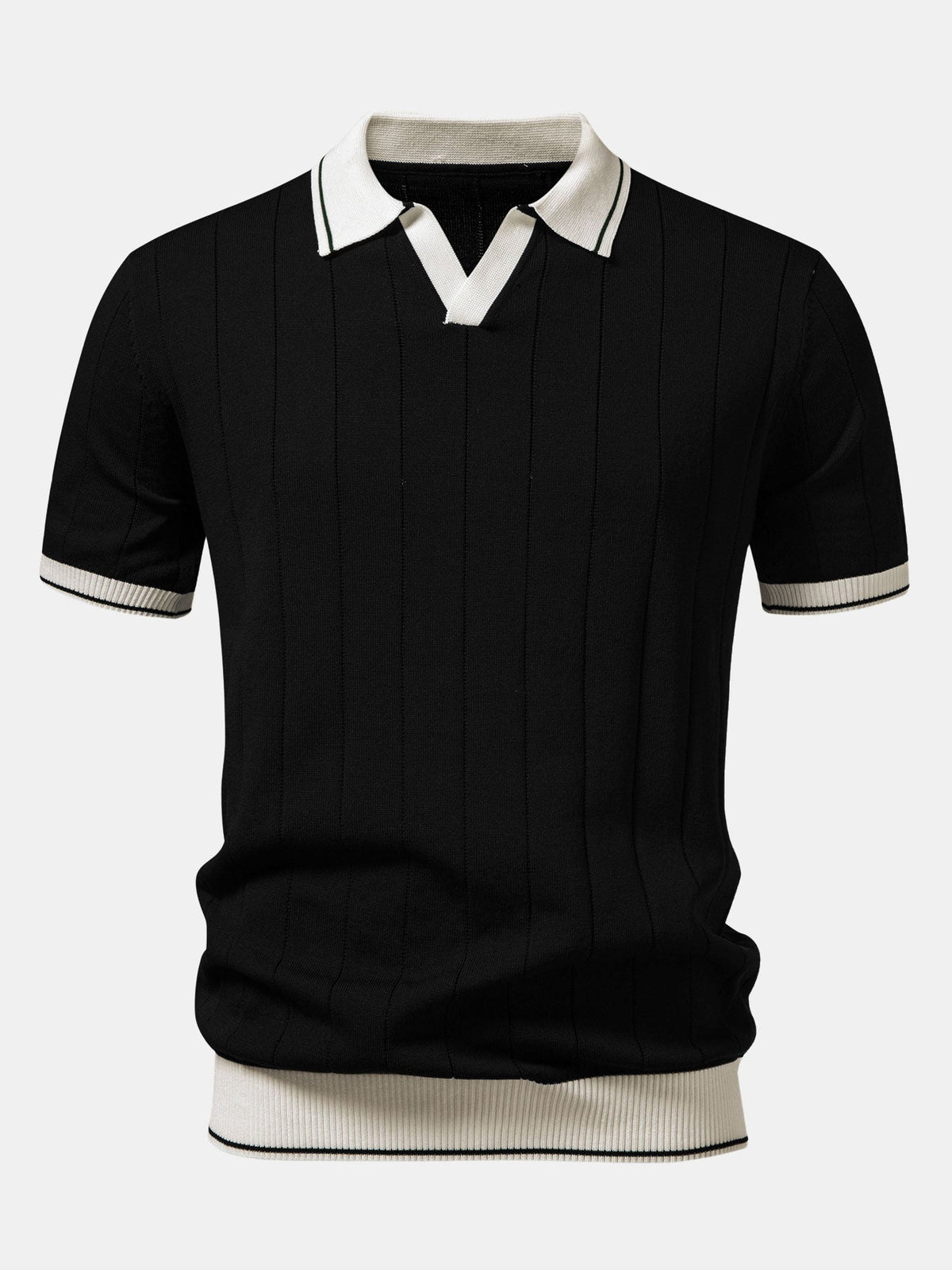 Rippstrick-Polo mit Johnny-Kragen und kontrastierenden Akzenten & figurbetonter tapered Hose