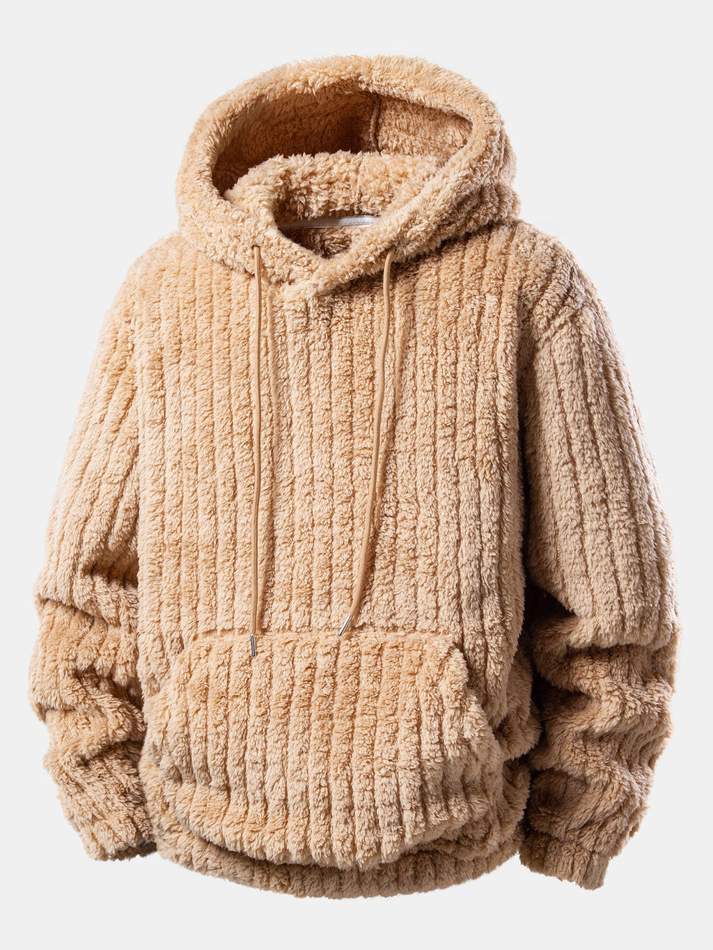 Gestreifter Hoodie mit Kängurutaschen aus Teddy-Fleece
