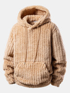 Gestreifter Hoodie mit Kängurutaschen aus Teddy-Fleece