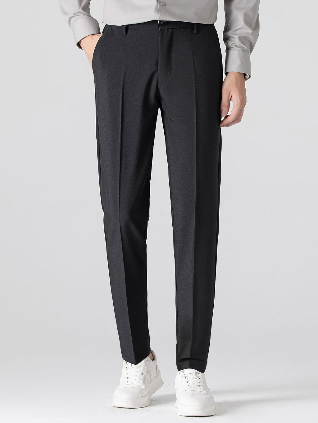 Rippstrick-Polo mit Johnny-Kragen und kontrastierenden Akzenten & figurbetonter tapered Hose