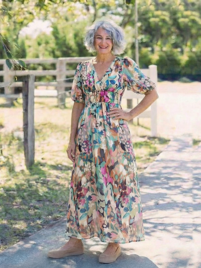 EULALIE | Blumenmuster Midi-Kleid