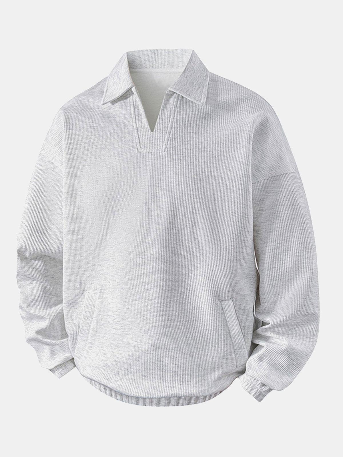 Bequemes Waffel-Polo Sweatshirt mit V-Ausschnitt