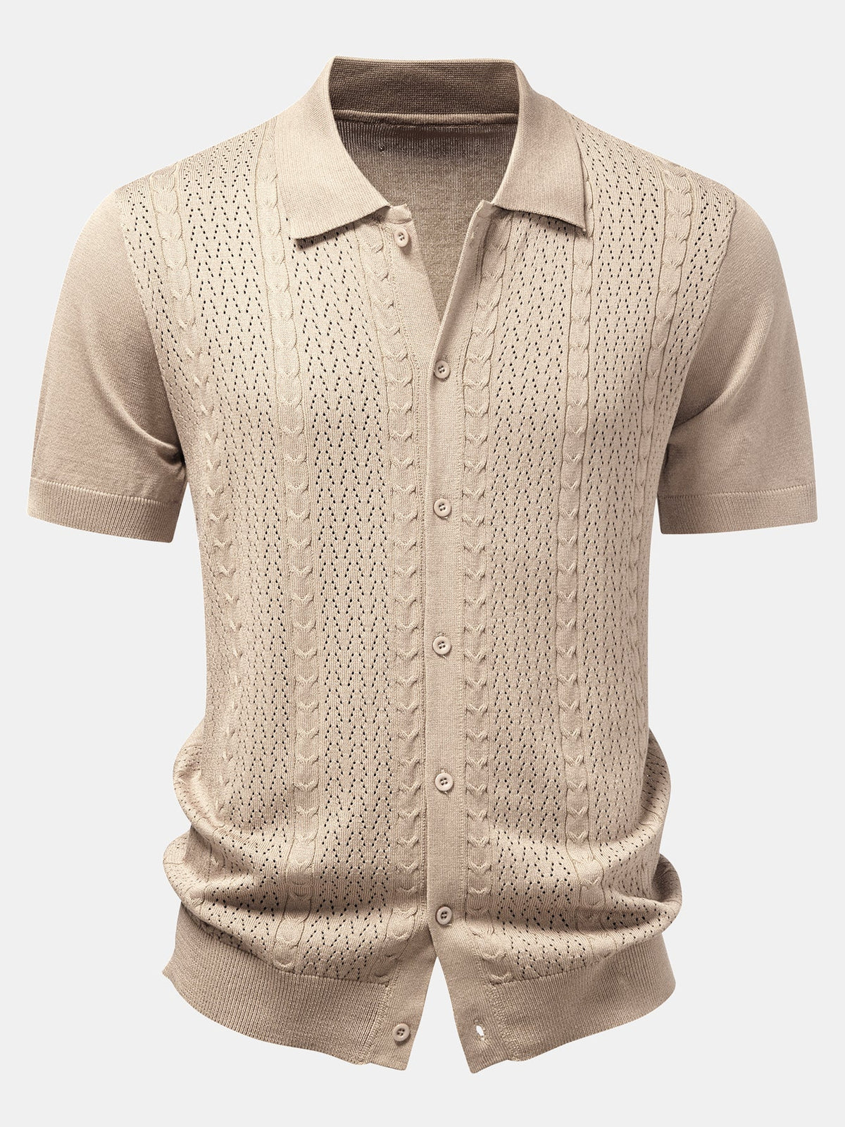 Jacquard-Design Strickhemd mit Knopfleiste & gerade Leinenhose