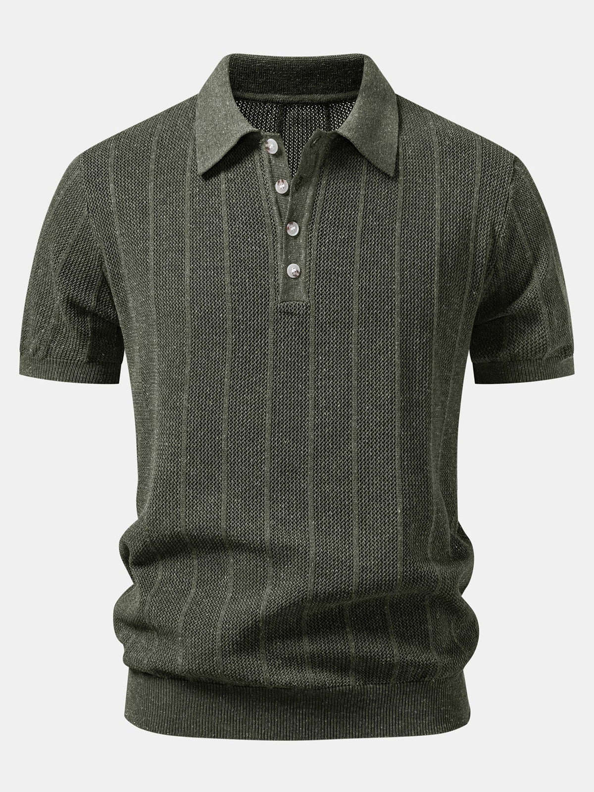 Gestreiftes Leinen-Polo mit offenem Strick und gerade geschnittene Leinenhose