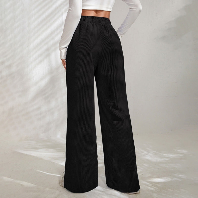 Moniek - Einfarbige Ripp-Design Casual Hose