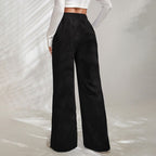 Moniek - Einfarbige Ripp-Design Casual Hose