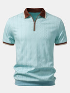 Kontrastierte Bies Textur Strick-Polo mit Reißverschluss & Slim Fit Tapered Hose