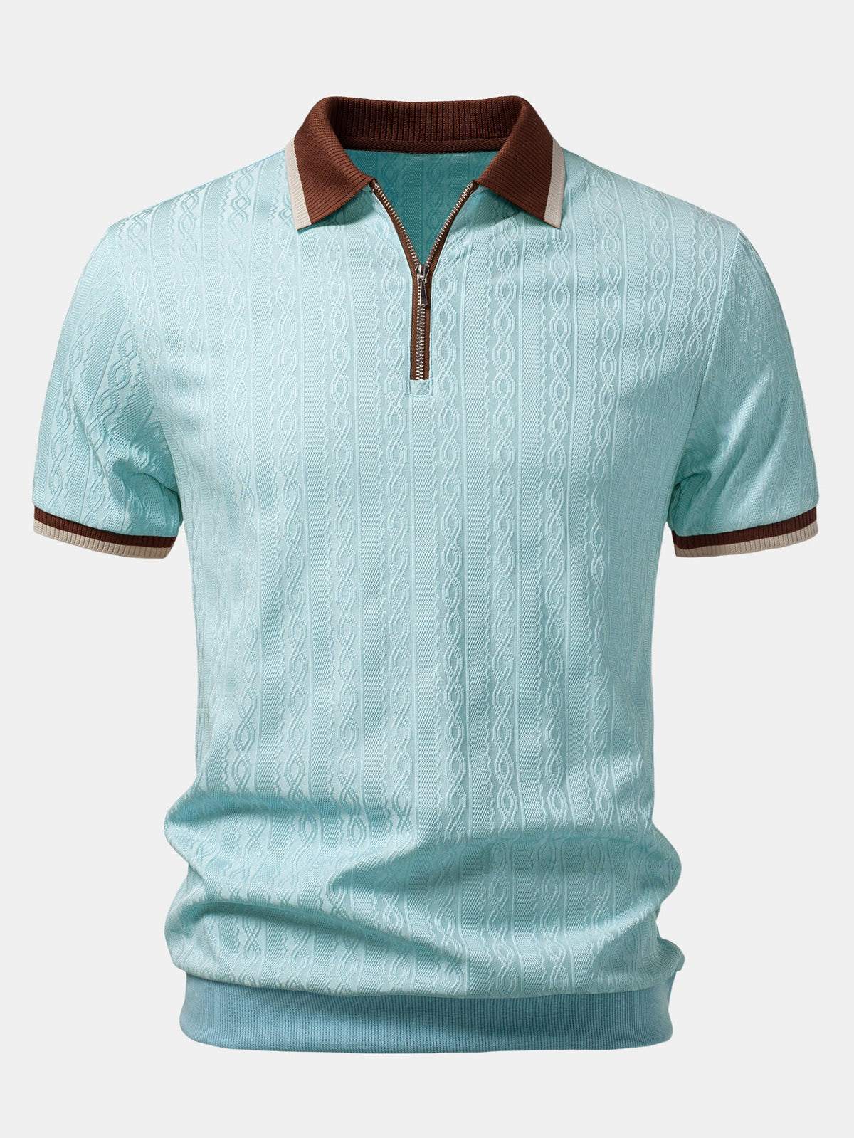Kontrastierte Bies Textur Strick-Polo mit Reißverschluss & Slim Fit Tapered Hose