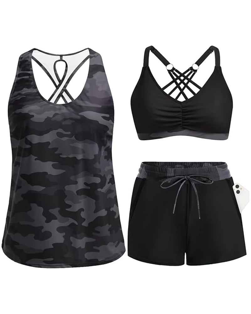 Crisscross Ärmelloses Top mit Bedeckung + Bedruckte Hose mit Kordeldruck