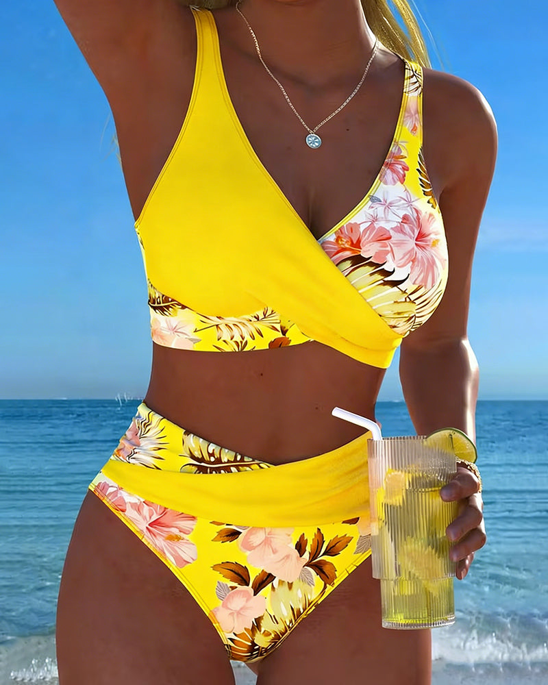 Jolina | Floral Split Bikini with Contrast Design