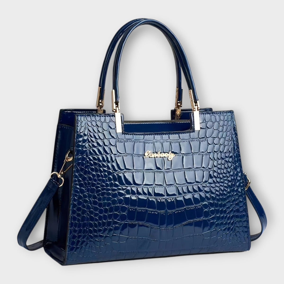Olivia - Handtasche mit glänzender Krokodilprägung