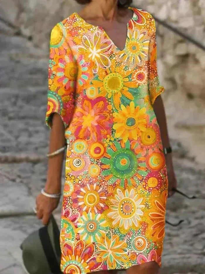 Nira | Strahlendes Blumen-Midi-Kleid