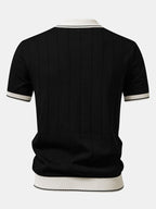Rippstrick-Polo mit Johnny-Kragen und kontrastierenden Akzenten & figurbetonter tapered Hose