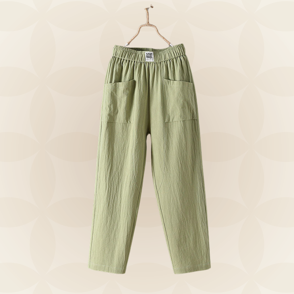 Margriet - Einfarbige Freizeit Hose aus Baumwolle und Leinen