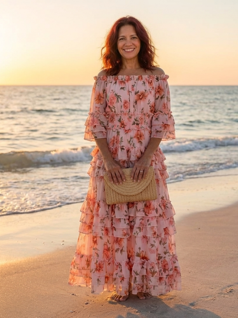 ROSALIE | MAXI DRESS WITH FLORAL RUFFLES