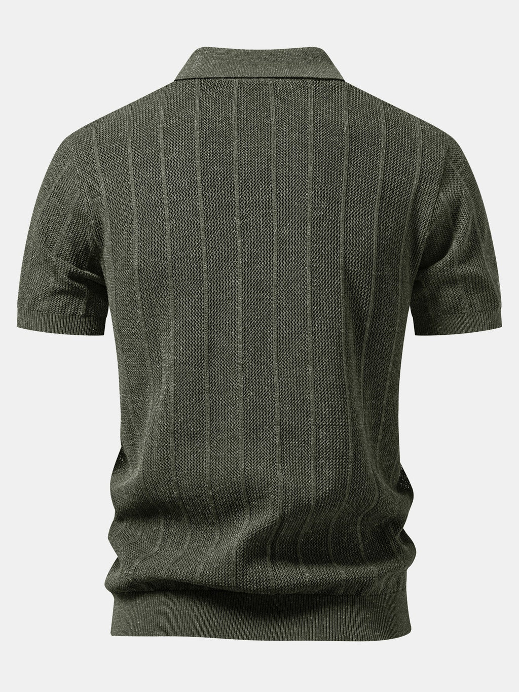 Gestreiftes Leinen-Polo mit offenem Strick und gerade geschnittene Leinenhose